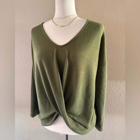 Front twist soft sweater in olive green - Picture 3 of 10